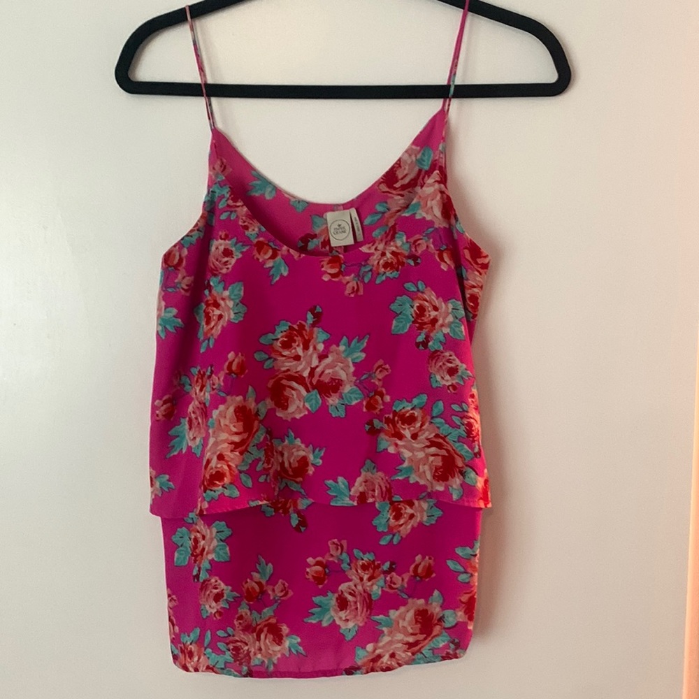 Pink floral ruffle top
